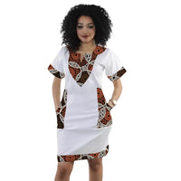 Summer African Couture V-neck Dress Tailor Patchwork Design Short Sleeve Women's Ankara Outfit Traditional Print Frock