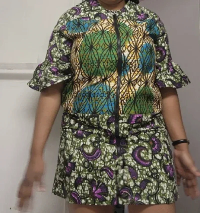 Pagoda Half Sleeve African Fashion Print Dress 2 Wax Patchwork Design Elegant Trumpet Women Ankara Outfit