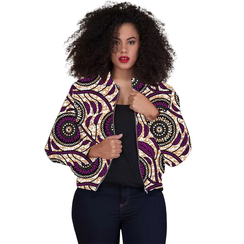 Tailor Made Women's Collarless Jacket African Print Original Design Ankara Styles Female Short Bomber Coats