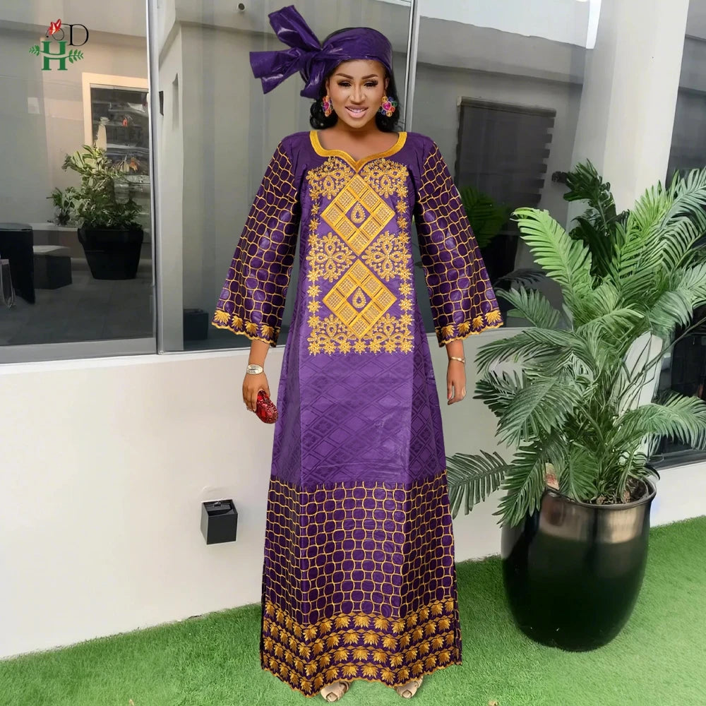 H&D African Women's Dresses Embroidery Bazin Riche Dress Plus Size Wedding Bubu Gowns Elegant Kaftan Boubou Djellaba Clothes