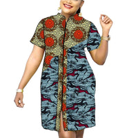 Stand Collar Dress African Trends Patchwork Dress Original Design Elegant Print Women's Ankara Outfit Customized