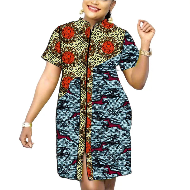 Stand Collar Dress African Trends Patchwork Dress Original Design Elegant Print Women's Ankara Outfit Customized