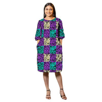 African Fashion Collarless Dress Half Sleeve Design Tailor Made Women's Frock Ankara Style Colorful Print Female Wedding Wear