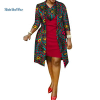 African Print Dress and Suit Coat for Women Cotton 2 Pieces Sets Traditional African Women Clothing Outwear WY586