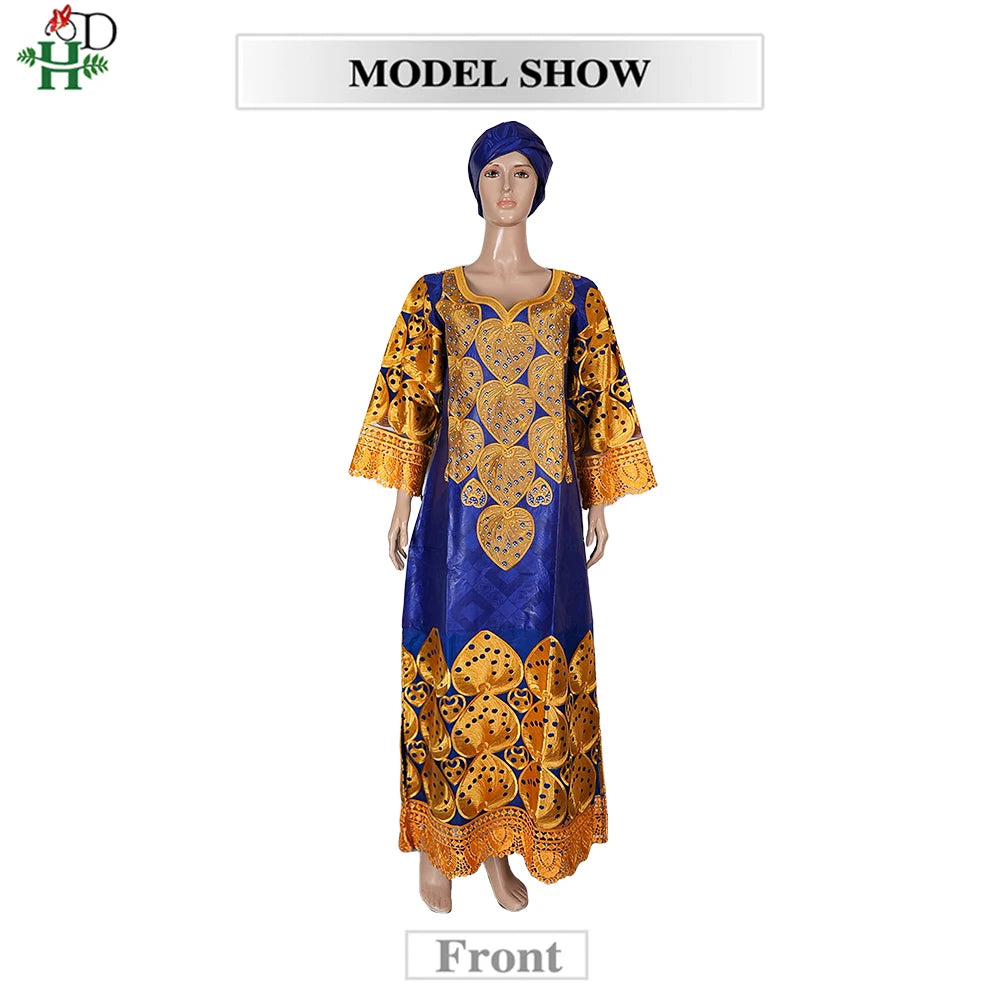 H&D African Women's Dresses Embroidery Bazin Riche Dress Plus Size Wedding Bubu Gowns Elegant Kaftan Boubou Djellaba Clothes