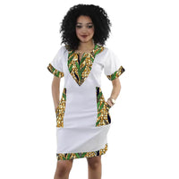 Summer African Couture V-neck Dress Tailor Patchwork Design Short Sleeve Women's Ankara Outfit Traditional Print Frock