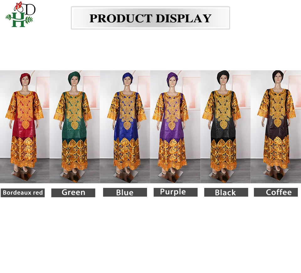 H&D African Women's Dresses Embroidery Bazin Riche Dress Plus Size Wedding Bubu Gowns Elegant Kaftan Boubou Djellaba Clothes