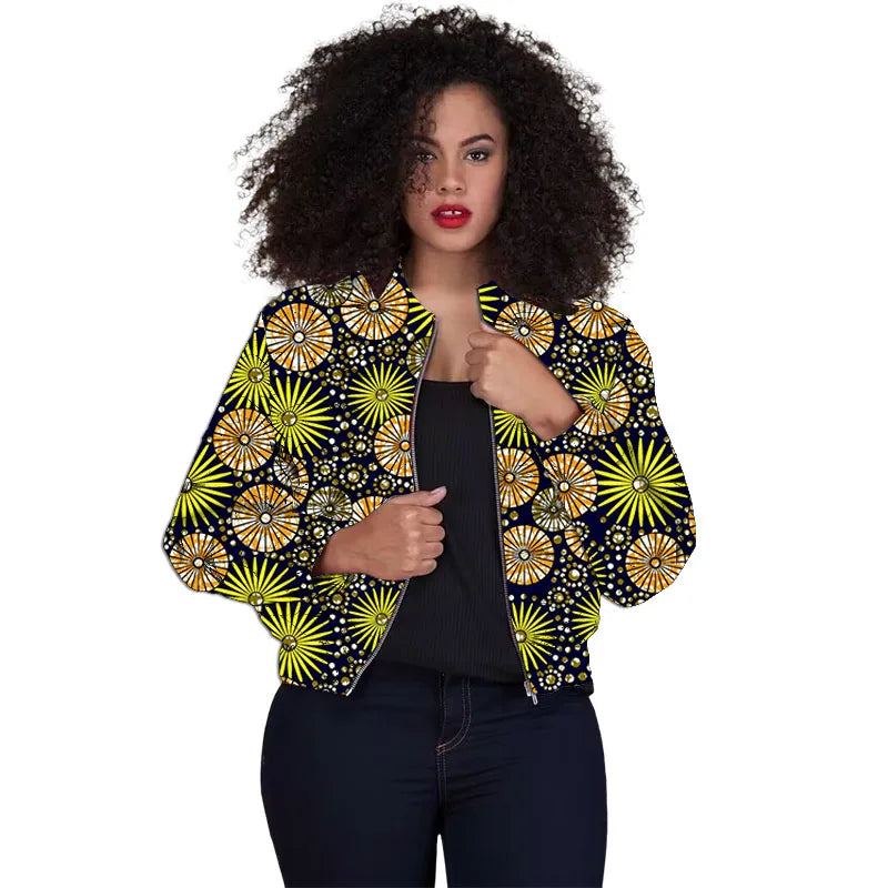 Tailor Made Women's Collarless Jacket African Print Original Design Ankara Styles Female Short Bomber Coats