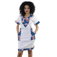 Original Design African Couture Women’s V Neck Dress Patchwork White Dresses Tailored Ankara Outfit Traditional Party Garment