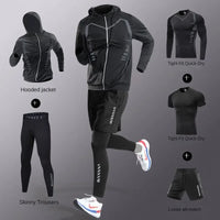 3-7Pcs Men's Ice Fiber Quick-Dry Running Fitness Full Set/Suit Tracksuit For Marathon, Training Cycling，Jogging,Gym， sweatpants