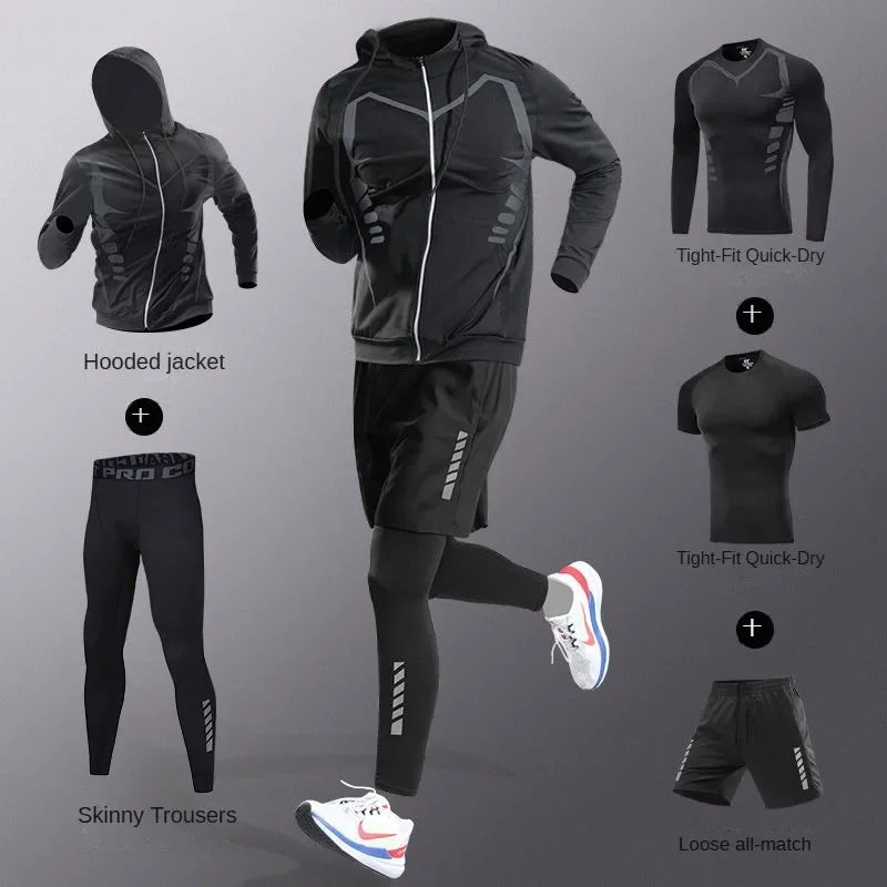 3-7Pcs Men's Ice Fiber Quick-Dry Running Fitness Full Set/Suit Tracksuit For Marathon, Training Cycling，Jogging,Gym， sweatpants