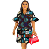 Pagoda Half Sleeve African Fashion Print Dress 2 Wax Patchwork Design Elegant Trumpet Women Ankara Outfit