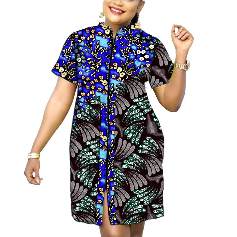 Stand Collar Dress African Trends Patchwork Dress Original Design Elegant Print Women's Ankara Outfit Customized