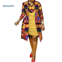 African Print Dress and Suit Coat for Women Cotton 2 Pieces Sets Traditional African Women Clothing Outwear WY586