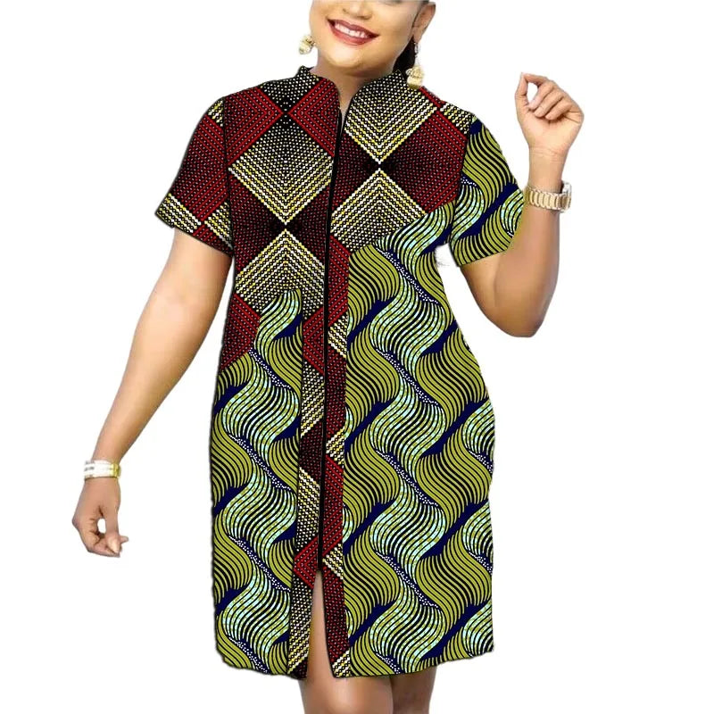 Stand Collar Dress African Trends Patchwork Dress Original Design Elegant Print Women's Ankara Outfit Customized
