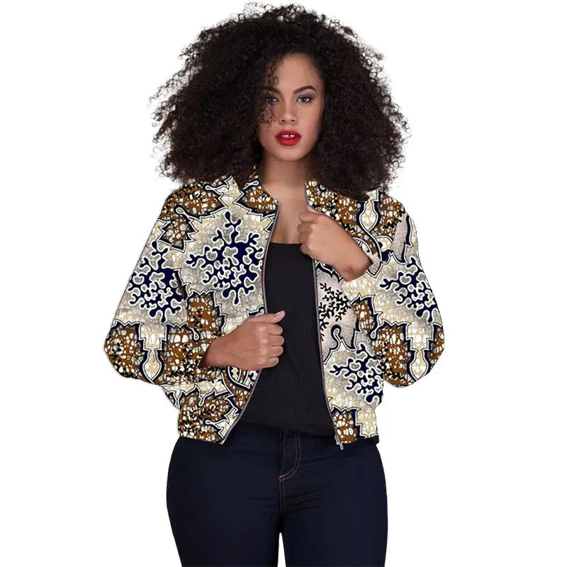 Tailor Made Women's Collarless Jacket African Print Original Design Ankara Styles Female Short Bomber Coats