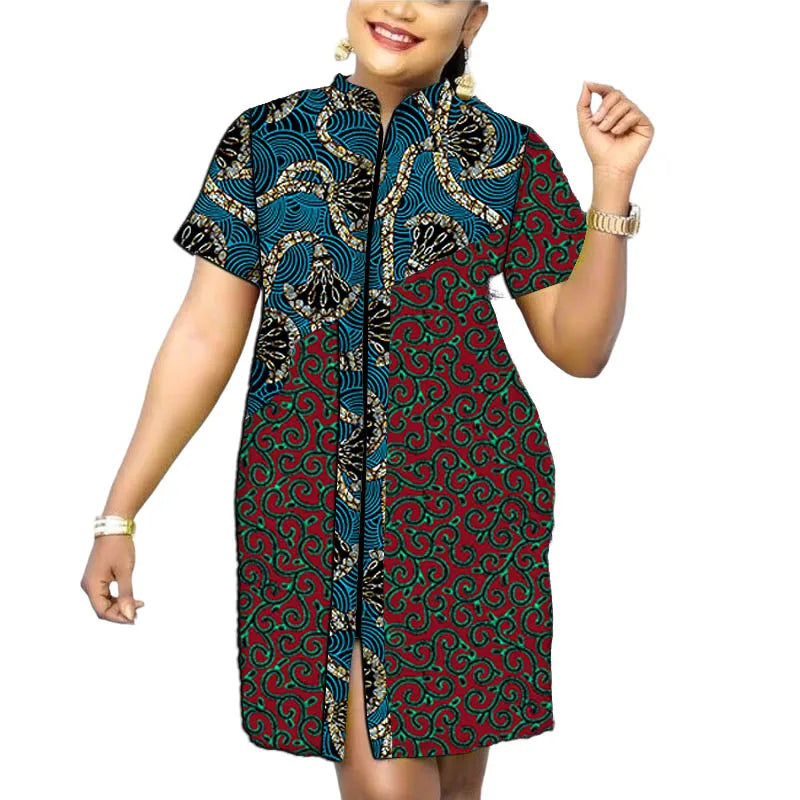 Stand Collar Dress African Trends Patchwork Dress Original Design Elegant Print Women's Ankara Outfit Customized