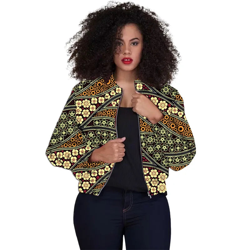 Tailor Made Women's Collarless Jacket African Print Original Design Ankara Styles Female Short Bomber Coats