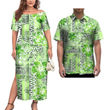 Couple Outfit 2Pcs Sets Ladies Evening Dresses Polynesian Pattern Design Classic Mens Hawaiian Shirts Match Women Plus Size Dres