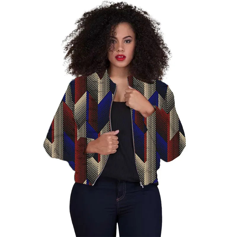 Tailor Made Women's Collarless Jacket African Print Original Design Ankara Styles Female Short Bomber Coats