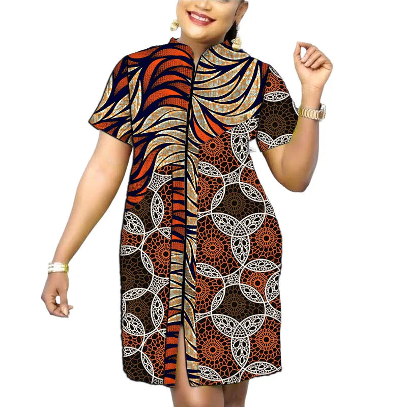 Stand Collar Dress African Trends Patchwork Dress Original Design Elegant Print Women's Ankara Outfit Customized