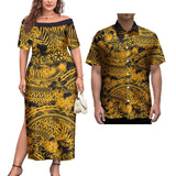 Couple Outfit 2Pcs Sets Ladies Evening Dresses Polynesian Pattern Design Classic Mens Hawaiian Shirts Match Women Plus Size Dres