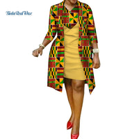 African Print Dress and Suit Coat for Women Cotton 2 Pieces Sets Traditional African Women Clothing Outwear WY586