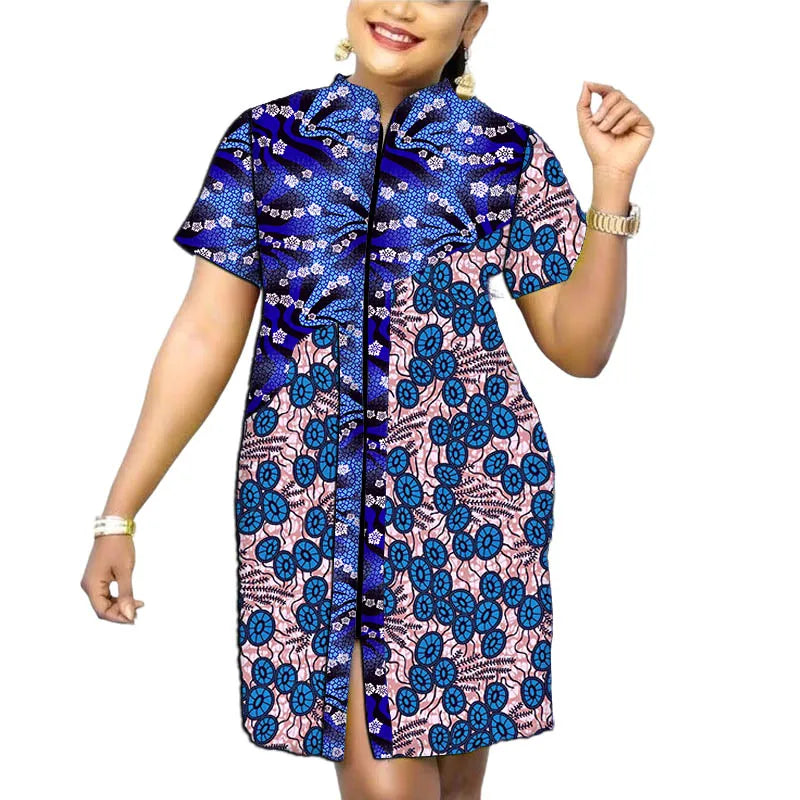 Stand Collar Dress African Trends Patchwork Dress Original Design Elegant Print Women's Ankara Outfit Customized