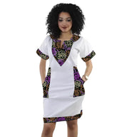 Original Design African Couture Women’s V Neck Dress Patchwork White Dresses Tailored Ankara Outfit Traditional Party Garment