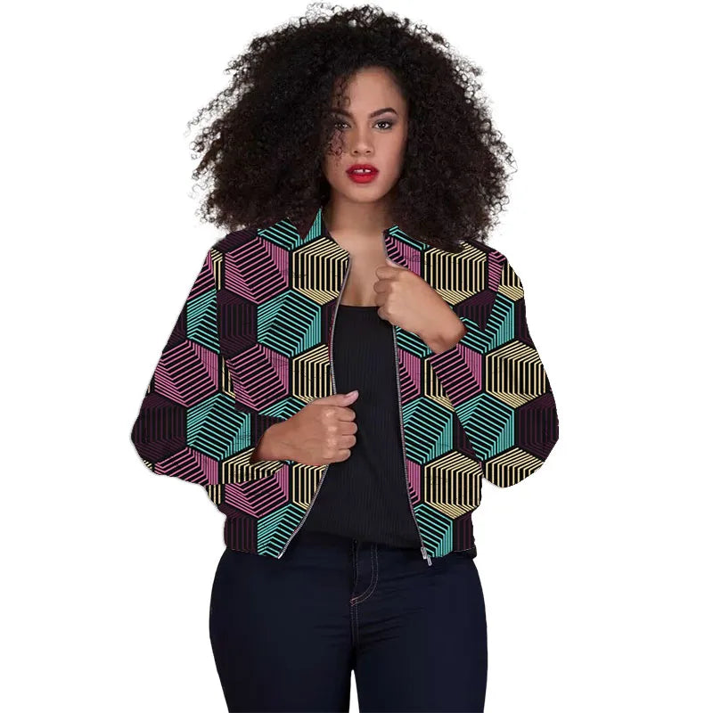 Tailor Made Women's Collarless Jacket African Print Original Design Ankara Styles Female Short Bomber Coats