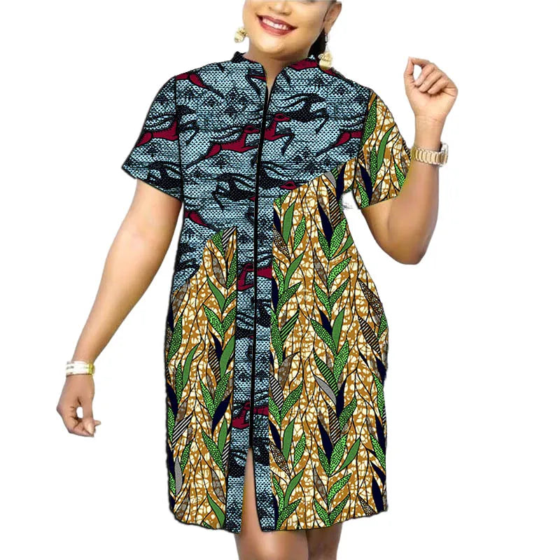 Stand Collar Dress African Trends Patchwork Dress Original Design Elegant Print Women's Ankara Outfit Customized