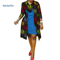 African Print Dress and Suit Coat for Women Cotton 2 Pieces Sets Traditional African Women Clothing Outwear WY586