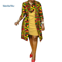 African Print Dress and Suit Coat for Women Cotton 2 Pieces Sets Traditional African Women Clothing Outwear WY586