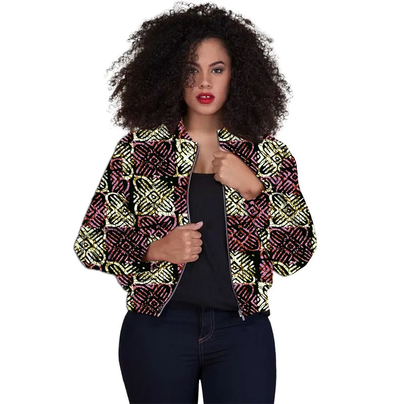 Tailor Made Women's Collarless Jacket African Print Original Design Ankara Styles Female Short Bomber Coats