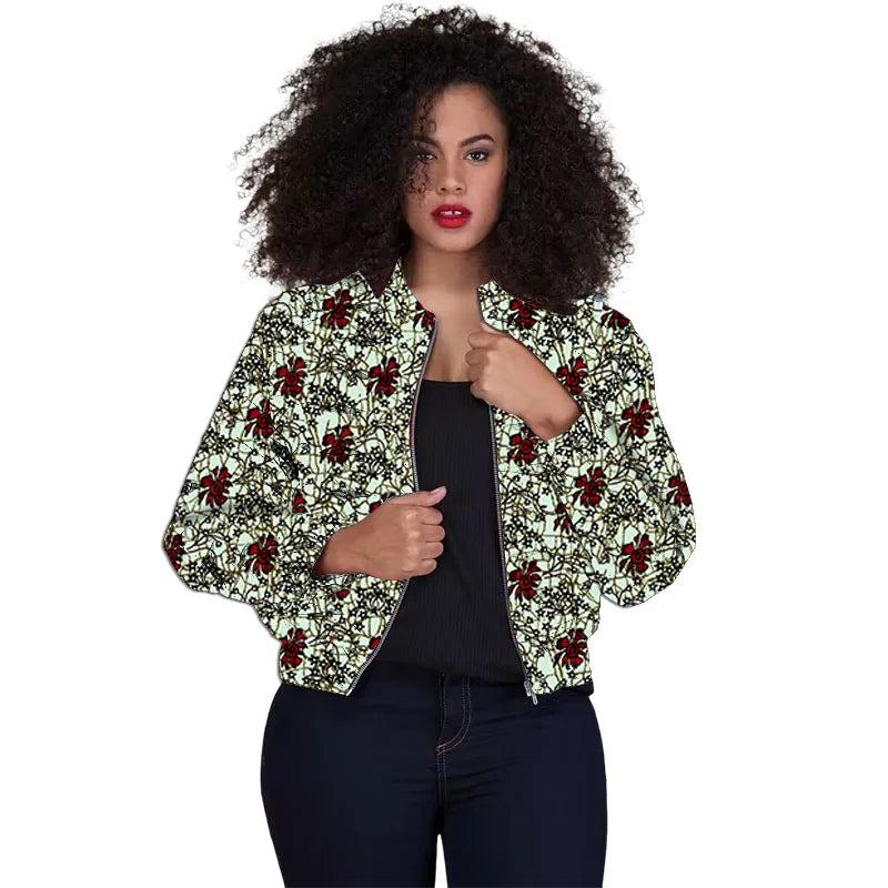 Tailor Made Women's Collarless Jacket African Print Original Design Ankara Styles Female Short Bomber Coats