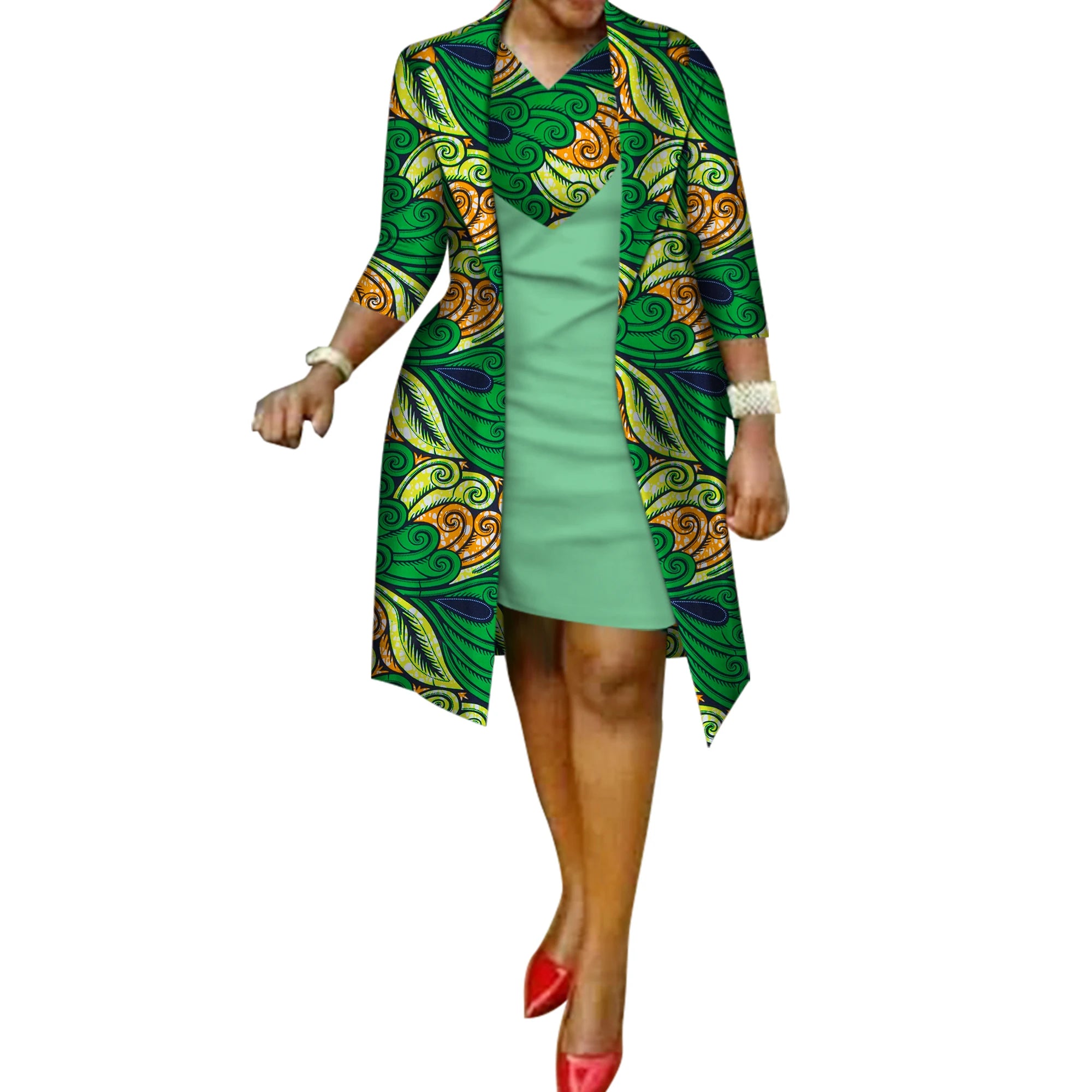 African Print Dress and Suit Coat for Women Cotton 2 Pieces Sets Traditional African Women Clothing Outwear WY586