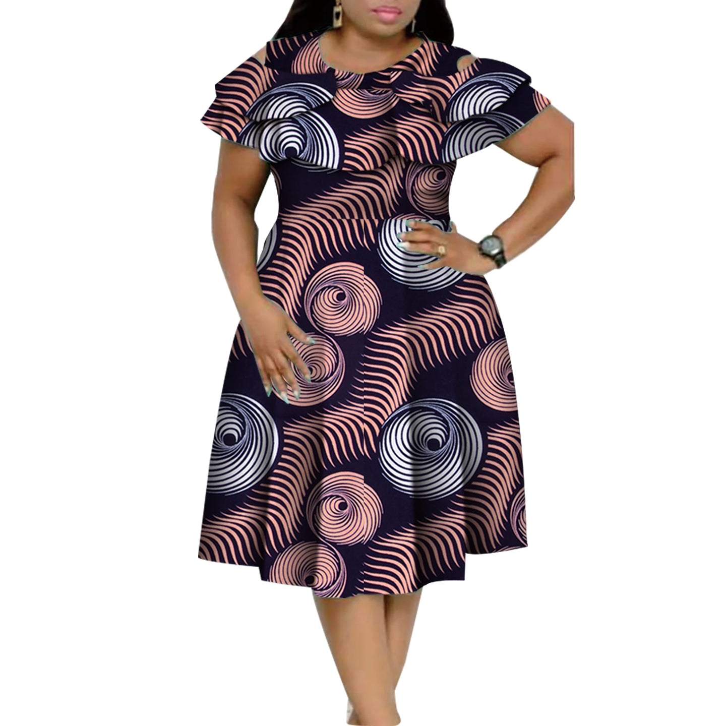 New Bazin Riche African Ruffles Collar Dresses for Women Dashiki Print Pearls Dresses Vestidos Women African Clothing WY4401