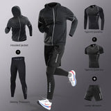 3-7Pcs Men's Ice Fiber Quick-Dry Running Fitness Full Set/Suit Tracksuit For Marathon, Training Cycling，Jogging,Gym， sweatpants