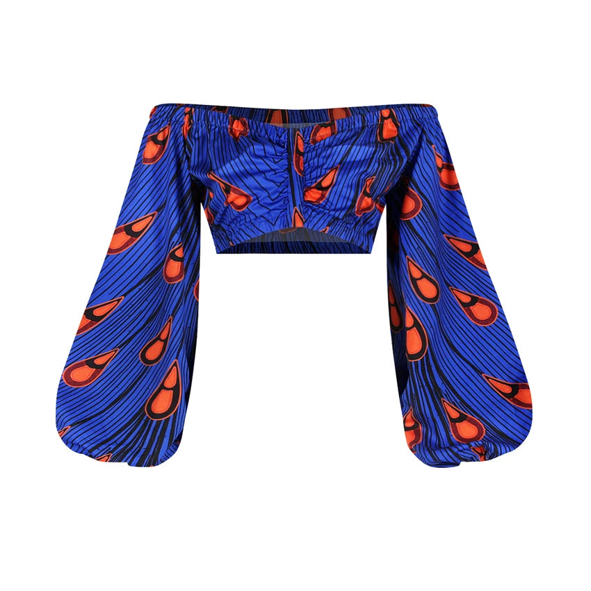 African Dresses for Women Autumn 2-piece Set Lady Full Sleeve Shoulder Off Festher Dashiki Print Split Skirts Africna Clothes