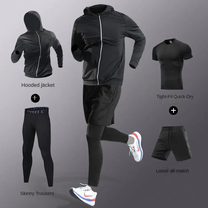 3-7Pcs Men's Ice Fiber Quick-Dry Running Fitness Full Set/Suit Tracksuit For Marathon, Training Cycling，Jogging,Gym， sweatpants