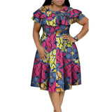 New Bazin Riche African Ruffles Collar Dresses for Women Dashiki Print Pearls Dresses Vestidos Women African Clothing WY4401
