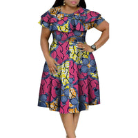 New Bazin Riche African Ruffles Collar Dresses for Women Dashiki Print Pearls Dresses Vestidos Women African Clothing WY4401