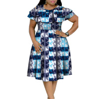 New Bazin Riche African Ruffles Collar Dresses for Women Dashiki Print Pearls Dresses Vestidos Women African Clothing WY4401