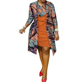 African Print Dress and Suit Coat for Women Cotton 2 Pieces Sets Traditional African Women Clothing Outwear WY586