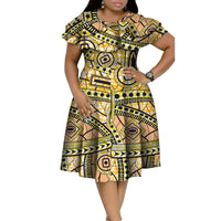 New Bazin Riche African Ruffles Collar Dresses for Women Dashiki Print Pearls Dresses Vestidos Women African Clothing WY4401