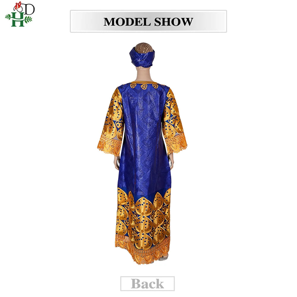 H&D African Women's Dresses Embroidery Bazin Riche Dress Plus Size Wedding Bubu Gowns Elegant Kaftan Boubou Djellaba Clothes