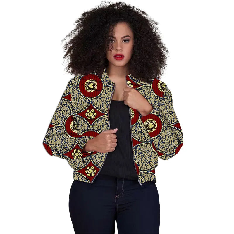 Tailor Made Women's Collarless Jacket African Print Original Design Ankara Styles Female Short Bomber Coats