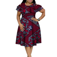 New Bazin Riche African Ruffles Collar Dresses for Women Dashiki Print Pearls Dresses Vestidos Women African Clothing WY4401