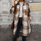 New Brushed Plaid Long Coat With Pockets Fashion Winter Jacket Outwear Women's Clothing - Ever Bloom Now