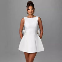 Fashion Big-Bowed Pearls Backless Dress Summer Slim Sleeveless A-line Dresses For Party Evening Women's Clothing - Ever Bloom Now